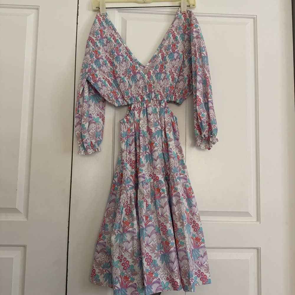 LUSANA Elegant Floral Long Sleeve Dress